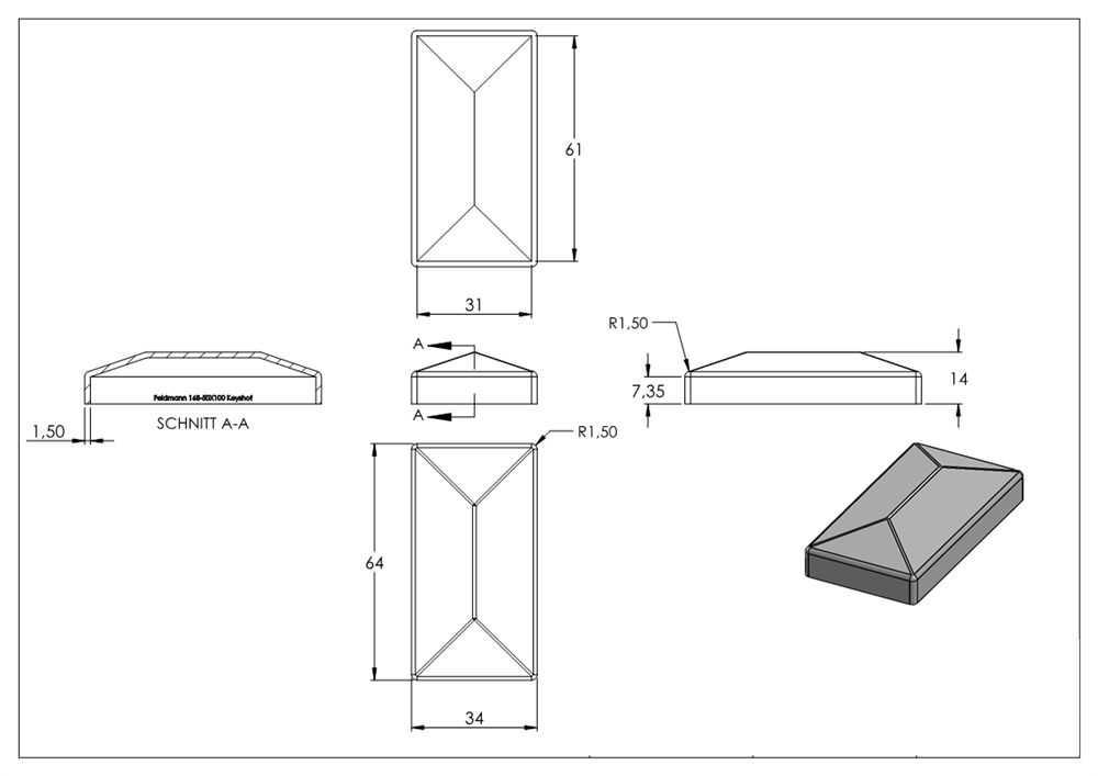 Pier cover | for rectangular tube | dimensions: 60x30 mm | steel S235JR, raw