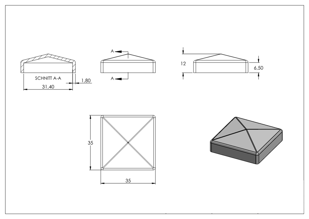 Pier cover | for square tube | dimensions: 30x30 mm | steel S235JR, raw