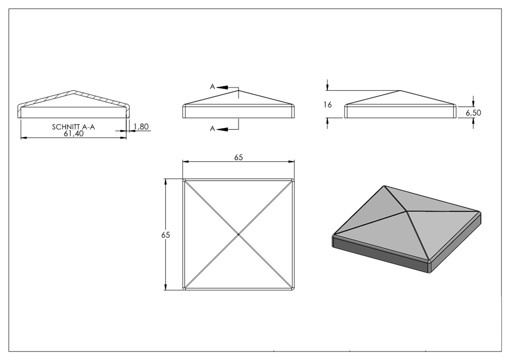 Pier cover | for square tube | dimensions: 60x60 mm | steel S235JR, raw