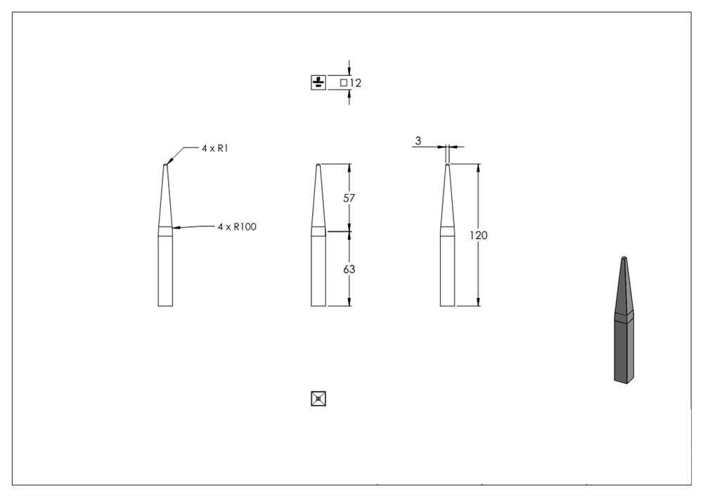 Fence spike 12x12 mm height 120 mm | steel S235JR, raw