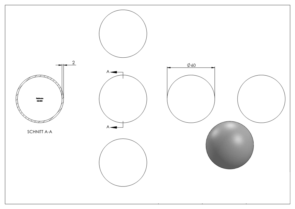 Hollow ball | Ø 60 mm | Steel S235JR, raw
