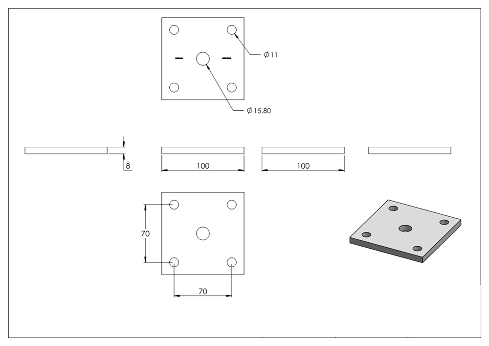 Anchor plate | Dimensions: 100x100x8 mm | Steel (Raw) S235JR