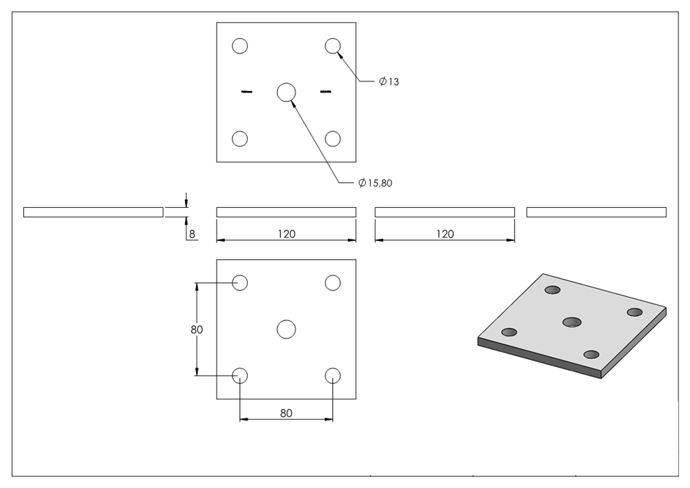 Anchor plate | Dimensions: 120x120x8 mm | Steel (Raw) S235JR
