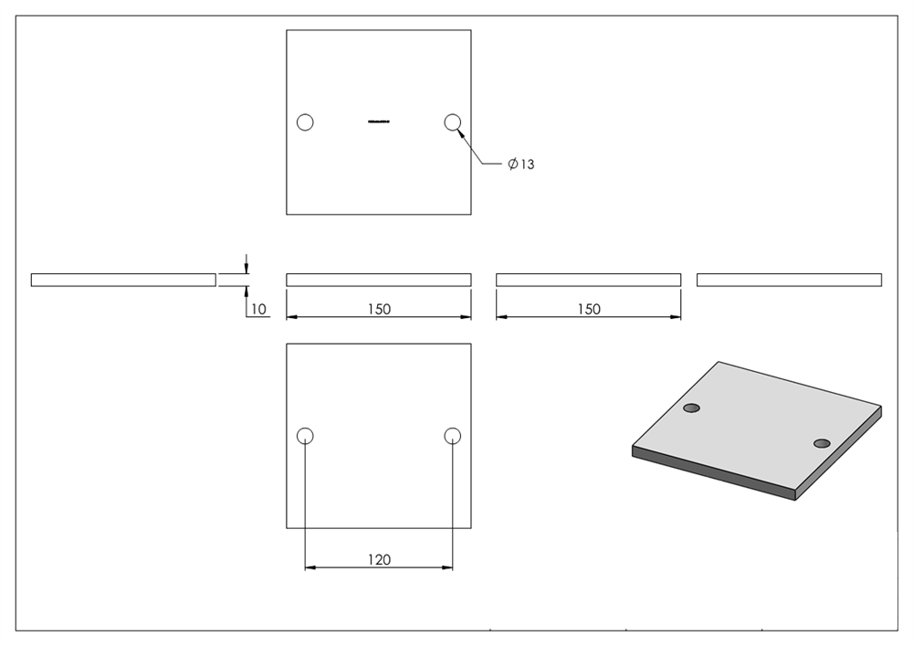 Anchor plate | Dimensions: 150x150x10 mm | Steel (Raw) S235JR