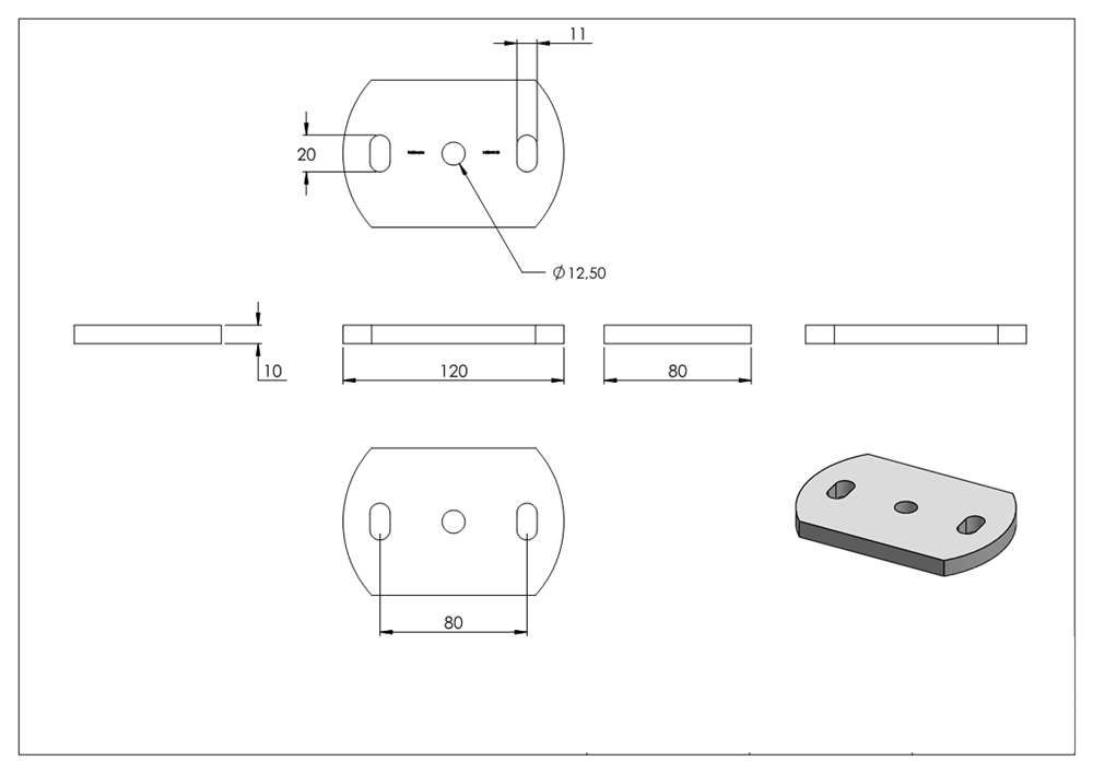 Anchor plate | Dimensions: 120x80x10 mm | Steel (Raw) S235JR