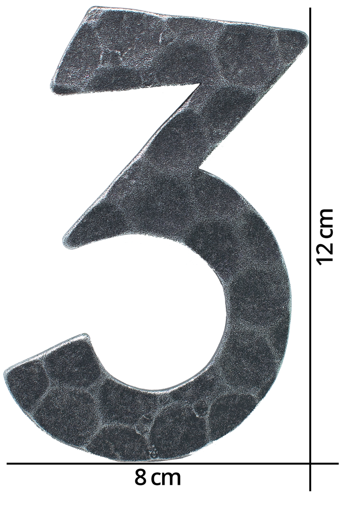 House number 3 | dimension 12x8 cm | material 4 mm hammered | steel (raw) S235JR