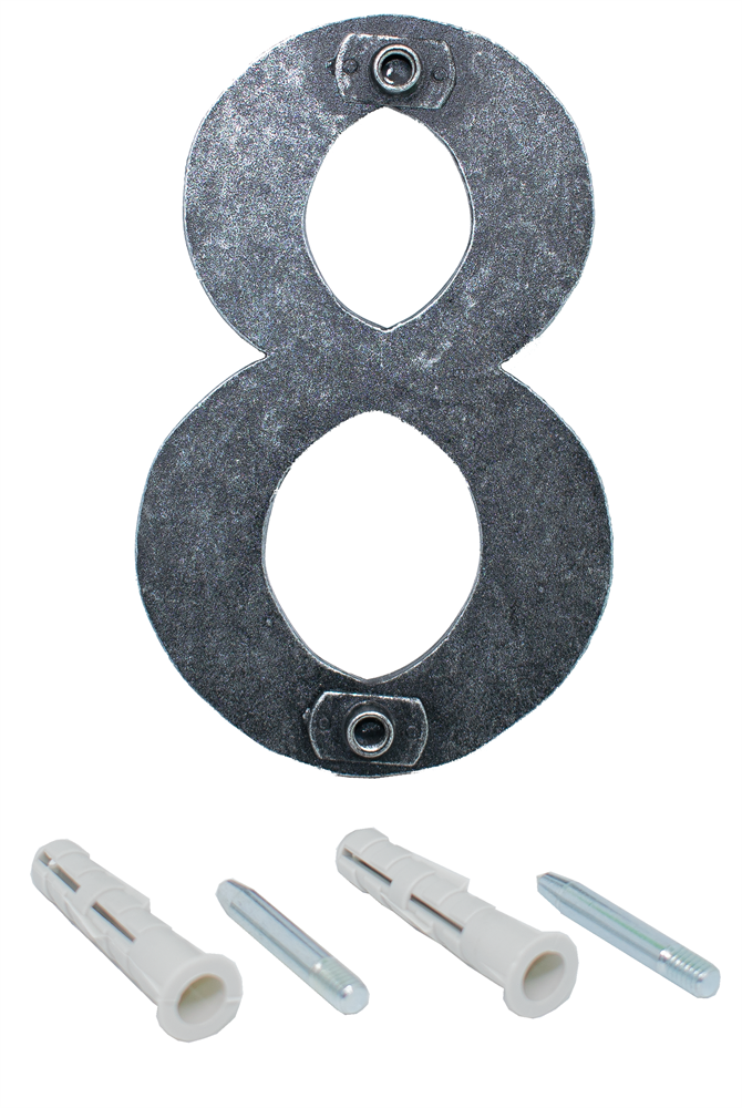 House number 8 | Dimension 12x8 cm | Material 4 mm hammered | Steel (raw) S235JR