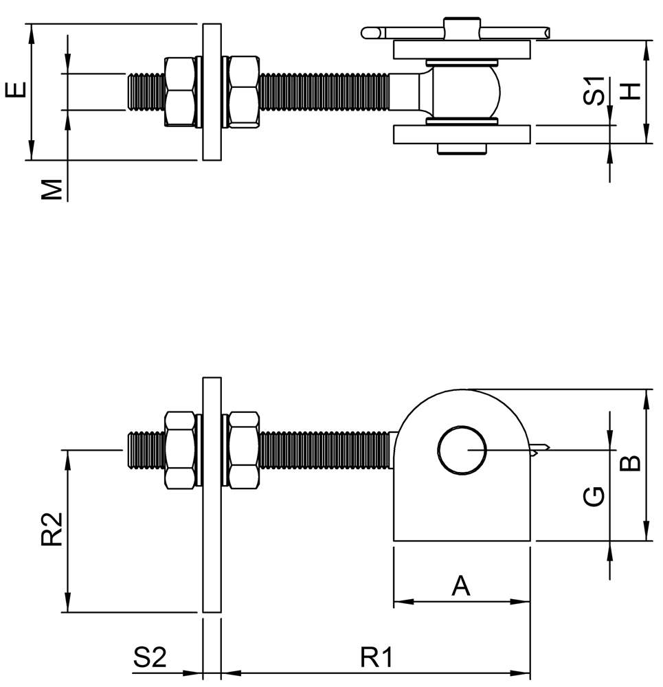 Gate hinge M20 | adjustable | slotted hole lug | steel (raw) S235JR