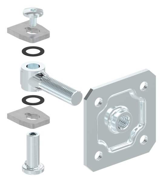 Gate hinge M18 | adjustable | with mounting plate | steel (raw) S235JR