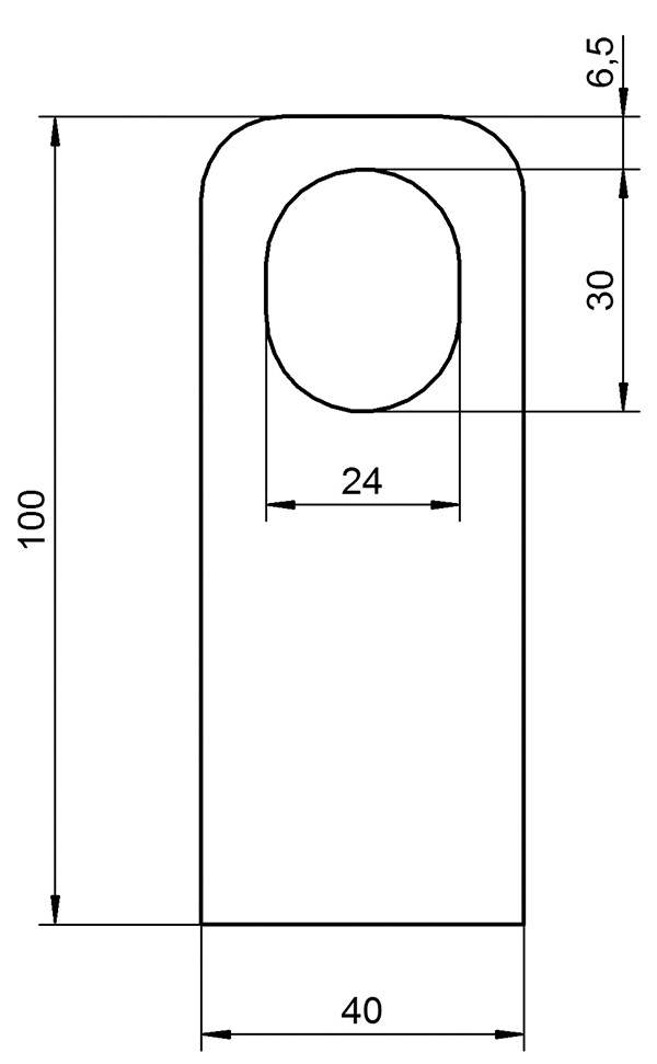 Weld-on plate | Dimensions: 100x40x8 mm | Oblong hole: 30x24 mm | Steel (raw) S235JR
