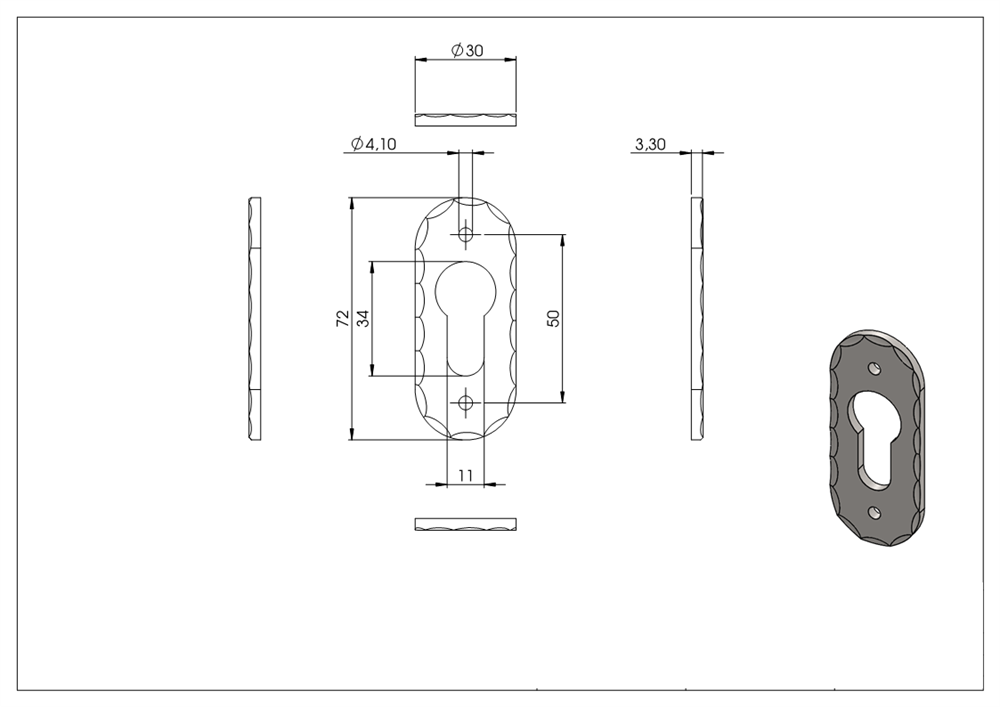 Key rosette | Dimensions: 72x30 mm | Steel (Raw) S235JR