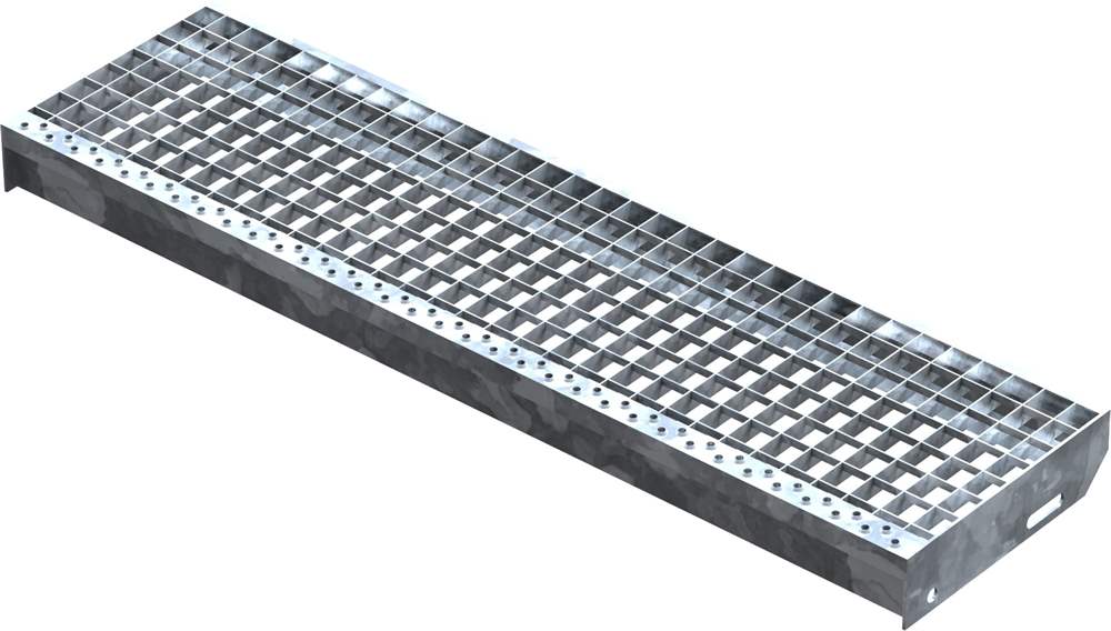 Grating step Stair tread | Dimensions: 1000x270 mm 30/30 mm | S235JR (St37-2), hot-dip galvanized in full bath