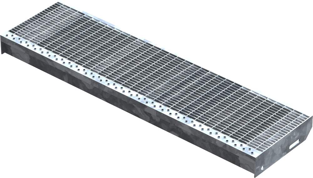Grating step Stair tread | Dimensions: 1000x270 mm 30/10 mm | S235JR (St37-2), hot-dip galvanized in full bath