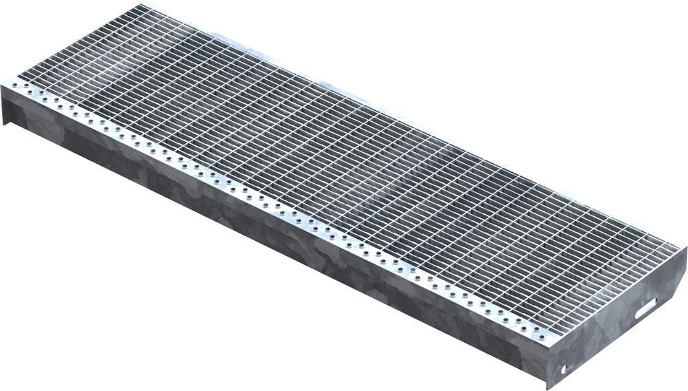 Grating step Stair tread | Dimensions: 1000x305 mm 30/10 mm | S235JR (St37-2), hot-dip galvanized in full bath