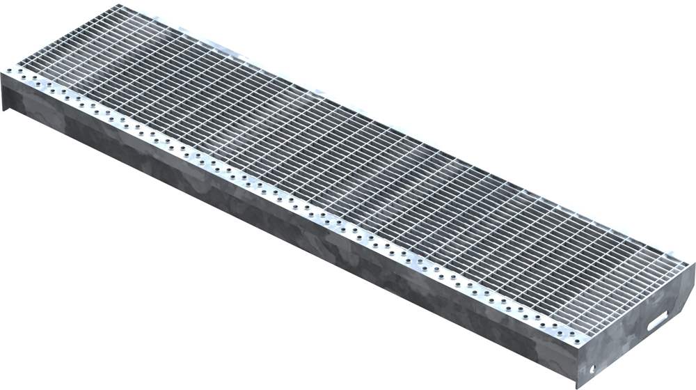 Grating step Stair tread | Dimensions: 1100x270 mm 30/10 mm | S235JR (St37-2), hot-dip galvanized in full bath