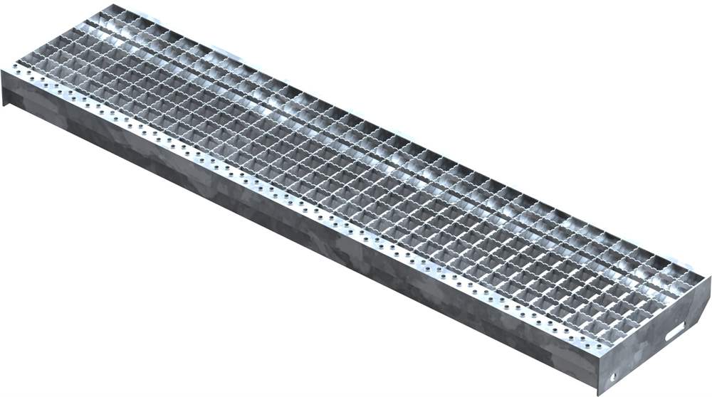 Grating step Stair tread | Dimensions: 1200x270 mm 30/30 mm R13 | S235JR (St37-2), hot-dip galvanized in full bath