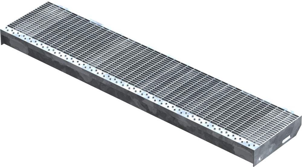Grating step Stair tread | Dimensions: 1200x270 mm 30/10 mm | S235JR (St37-2), hot-dip galvanized in full bath