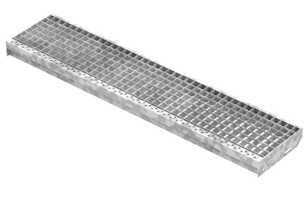 Grating step Stair tread | Dimensions: 1250x270 mm 30/30 mm | S235JR (St37-2), hot-dip galvanized in full bath