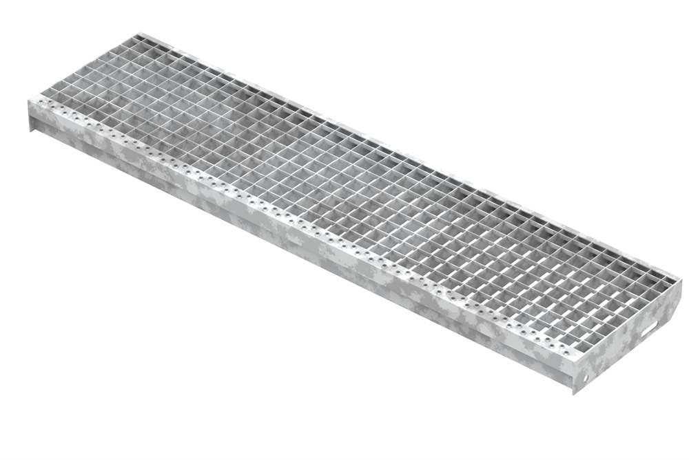 Grating step Stair tread | Dimensions: 1250x305 mm 30/30 mm | S235JR (St37-2), hot-dip galvanized in full bath