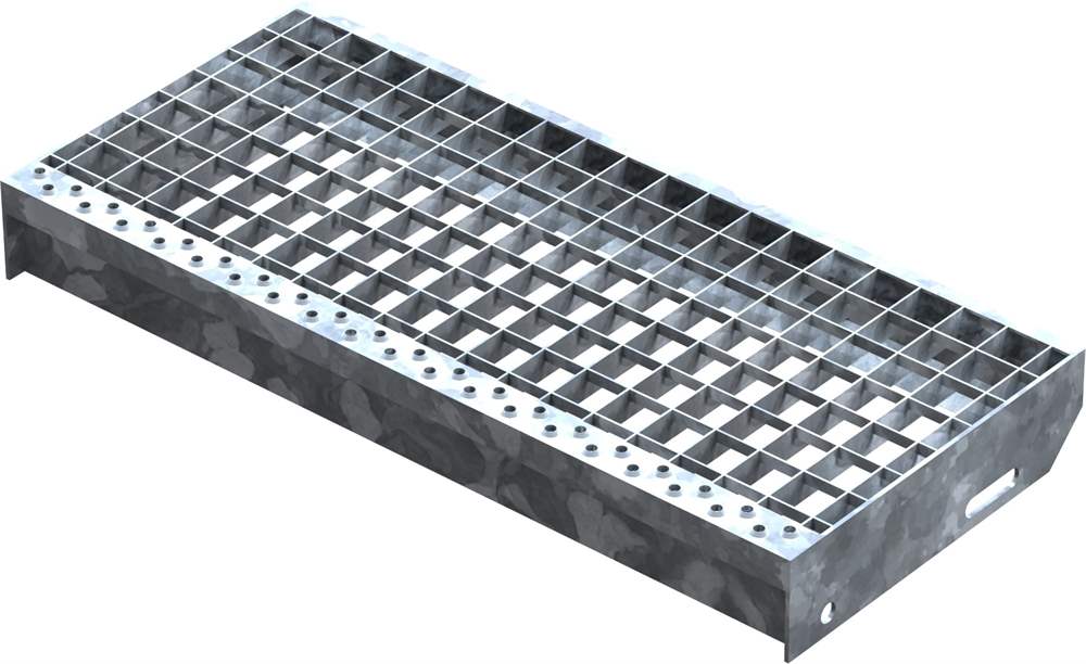 Grating step Stair tread | Dimensions: 600x270 mm 30/30 mm | S235JR (St37-2), hot-dip galvanized in full bath