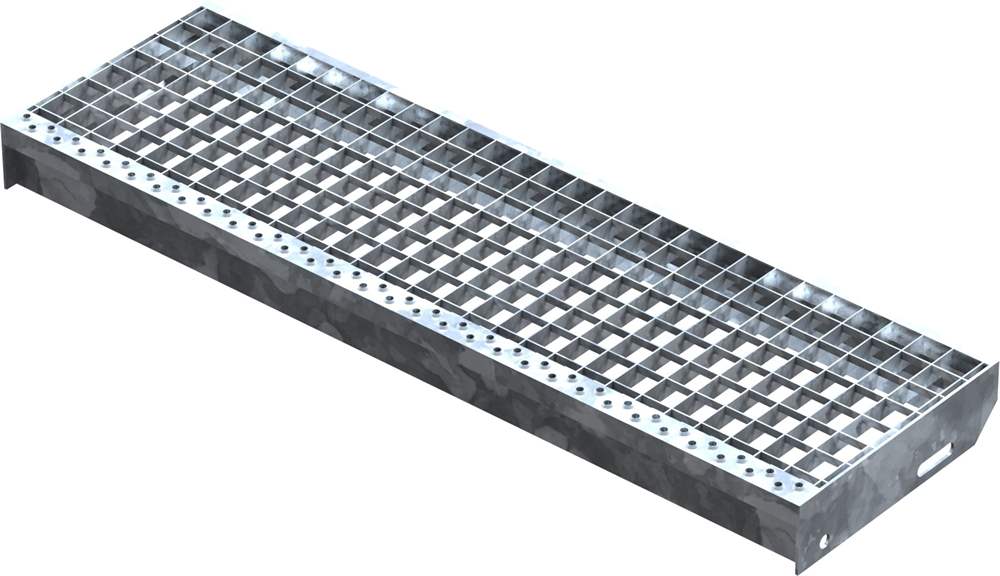 Grating step Stair tread | Dimensions: 900x270 mm 30/30 mm | S235JR (St37-2), hot-dip galvanized in full bath