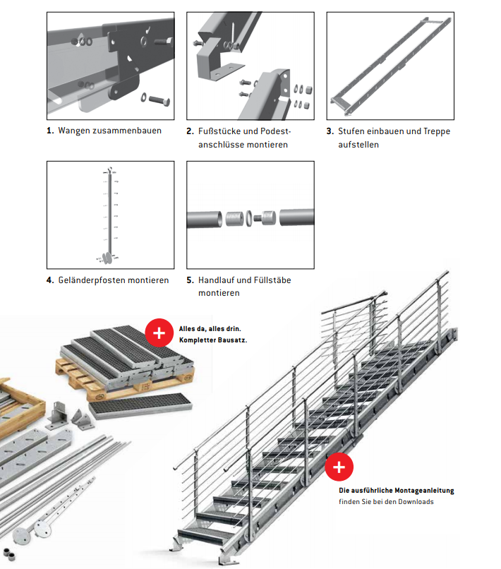 Grating rapid staircase | staircase kit | for floor height: 4.4 - 6.0 m