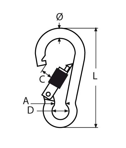 Snap hook | with safety nut | length: 40 mm - 120 mm | V4A