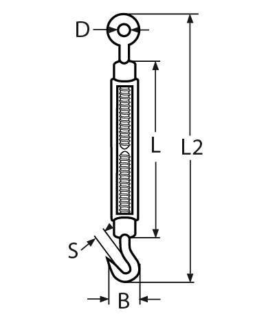 Turnbuckle | Eye right-hand thread - Hook left-hand thread | Length: 90 mm - 440 mm | V4A
