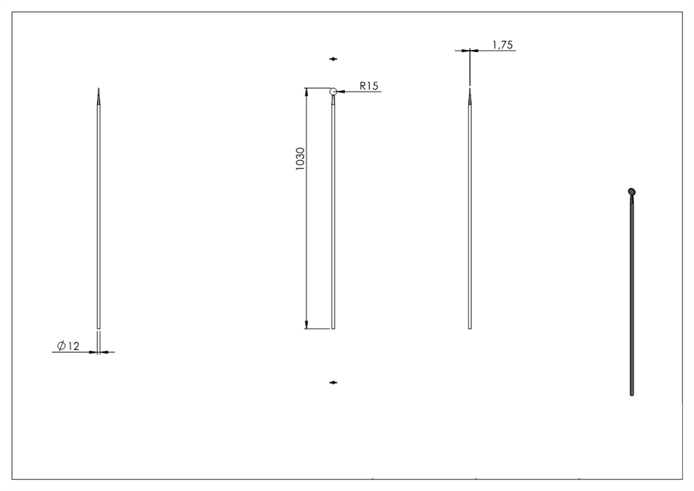 Decorative rod, Gruber design, length: 1030mm, V2A