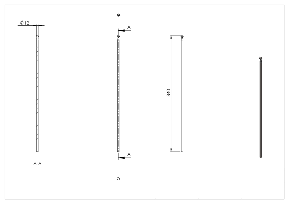 Decorative rod, Gruber design, length: 840mm, V2A