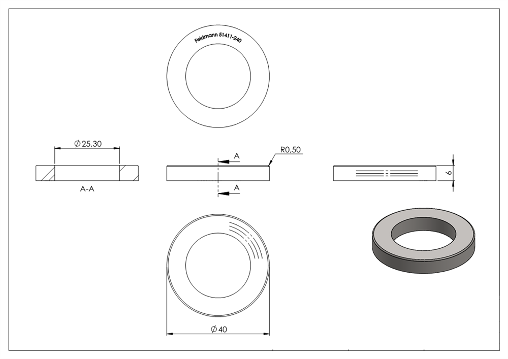 Cover ring, 40 x 6mm, with hole 25.3mm