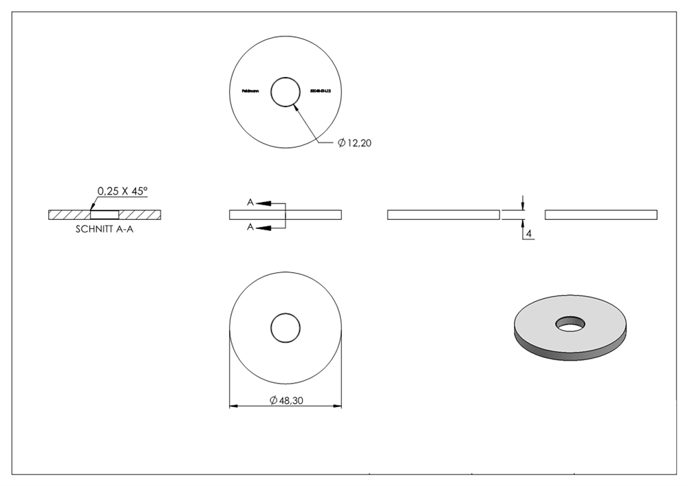 Round blank 48.3 x 4mm with 12.1mm hole