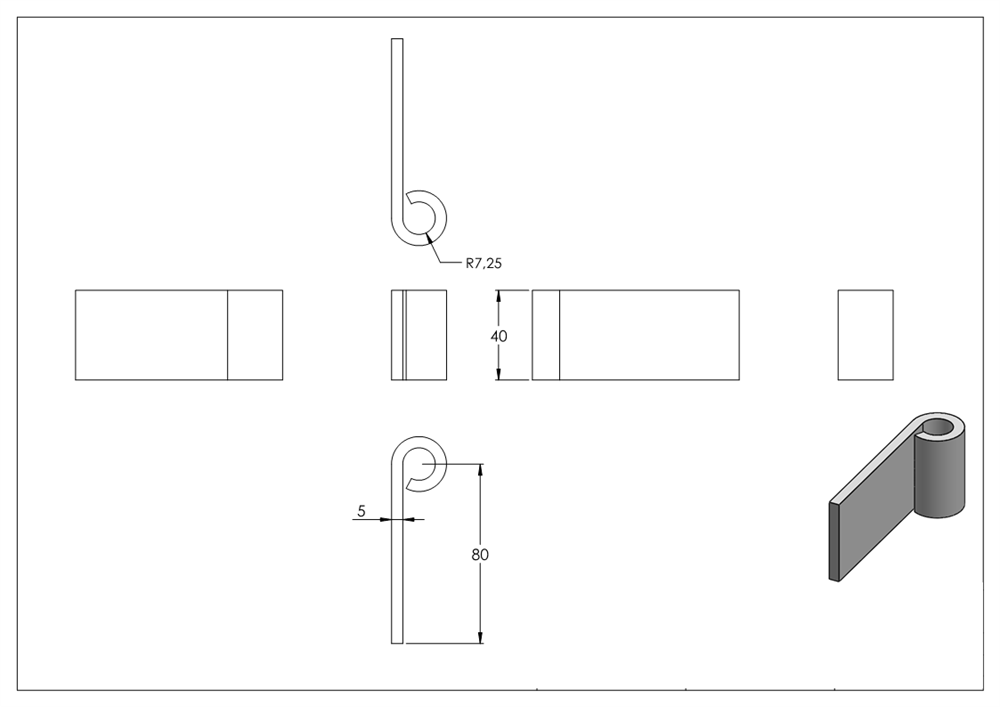Weld-on strap for door hinge to screw through Ø 13mm, length 80mm